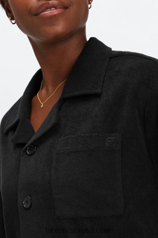 Fabletics preto 420HR2040 ilha terry botão quadrado para cima mulheres