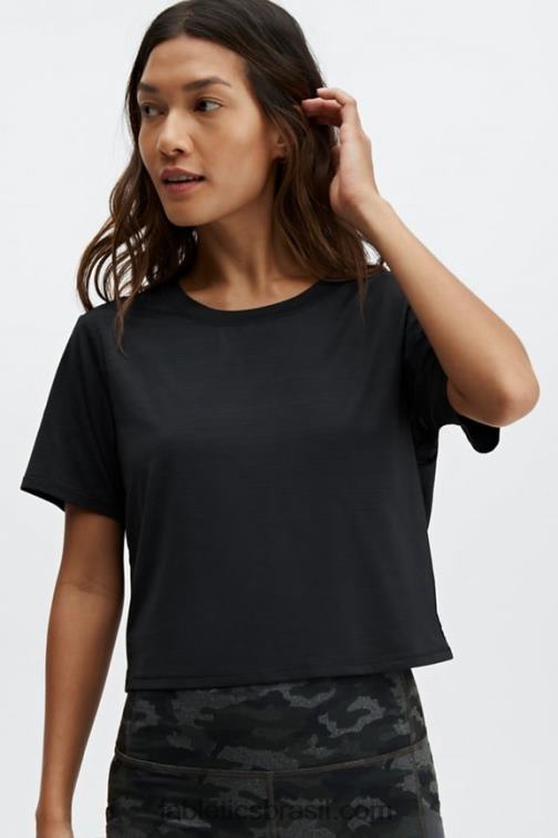 Fabletics preto 420HR2050 camiseta de manga curta com torção nas costas ecologicamente correta mulheres