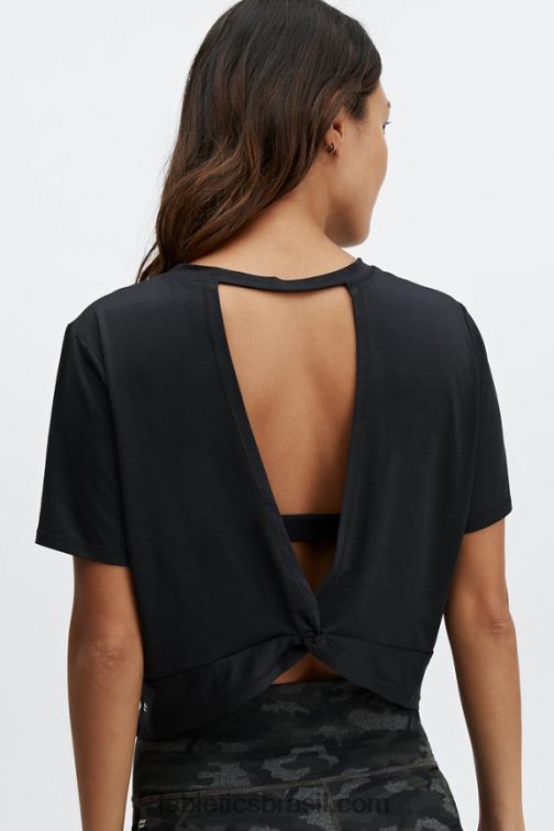 Fabletics preto 420HR2050 camiseta de manga curta com torção nas costas ecologicamente correta mulheres
