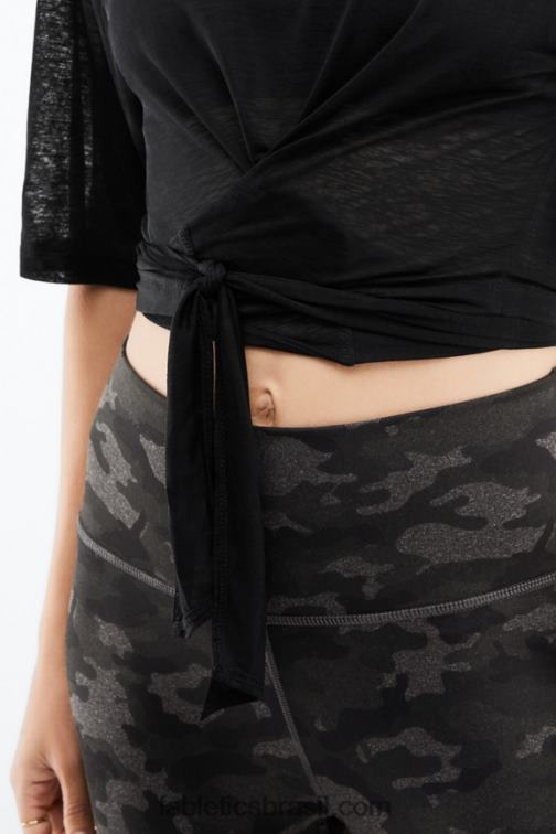 Fabletics preto 420HR2060 camiseta ryan manga curta amarrada mulheres