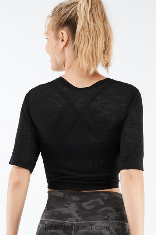 Fabletics preto 420HR2060 camiseta ryan manga curta amarrada mulheres