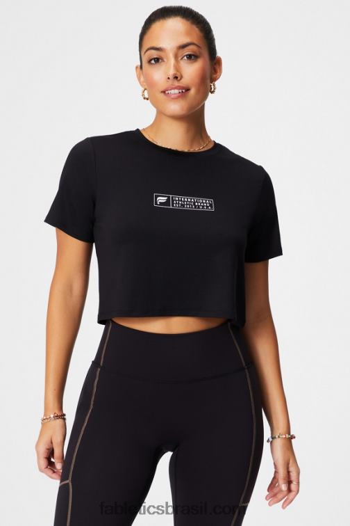 Fabletics preto/branco clássico 420HR1953 camiseta de manga curta ultracropped dry-flex mulheres