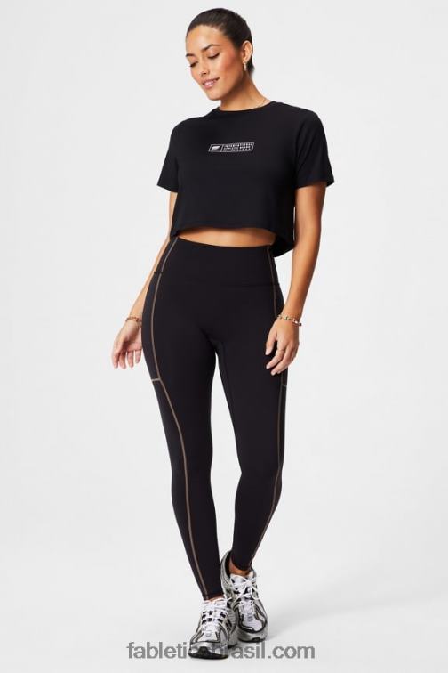 Fabletics preto/branco clássico 420HR1953 camiseta de manga curta ultracropped dry-flex mulheres