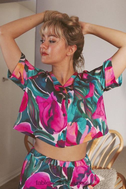 Fabletics tulipas pintadas 420HR2033 botão de dormir para baixo mulheres