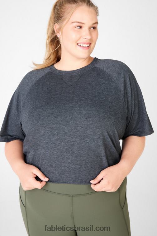 Fabletics urze preta 420HR2106 camiseta raglan manga curta loveday mulheres