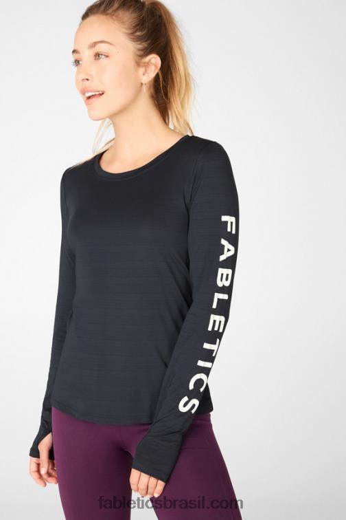 Fabletics Preto branco 420HR2703 camiseta de manga longa estampada com consciência ecológica mulheres
