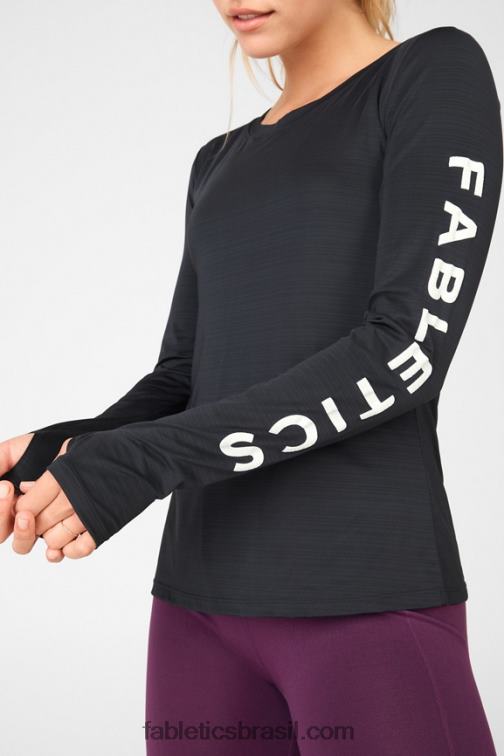 Fabletics Preto branco 420HR2703 camiseta de manga longa estampada com consciência ecológica mulheres