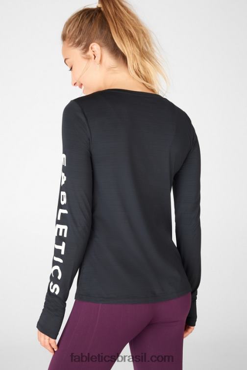 Fabletics Preto branco 420HR2703 camiseta de manga longa estampada com consciência ecológica mulheres