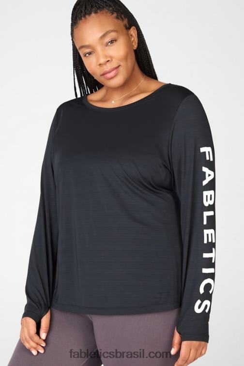 Fabletics Preto branco 420HR2704 camiseta de manga longa estampada com consciência ecológica mulheres