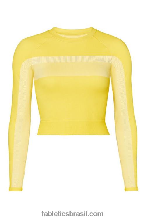 Fabletics amarelo/branco vibrante 420HR2730 tory top cropped manga longa sem costura mulheres