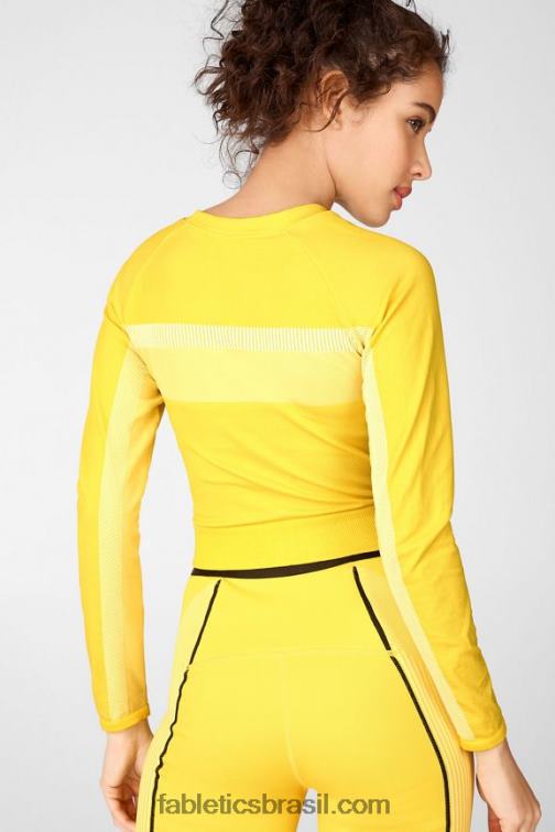 Fabletics amarelo/branco vibrante 420HR2730 tory top cropped manga longa sem costura mulheres