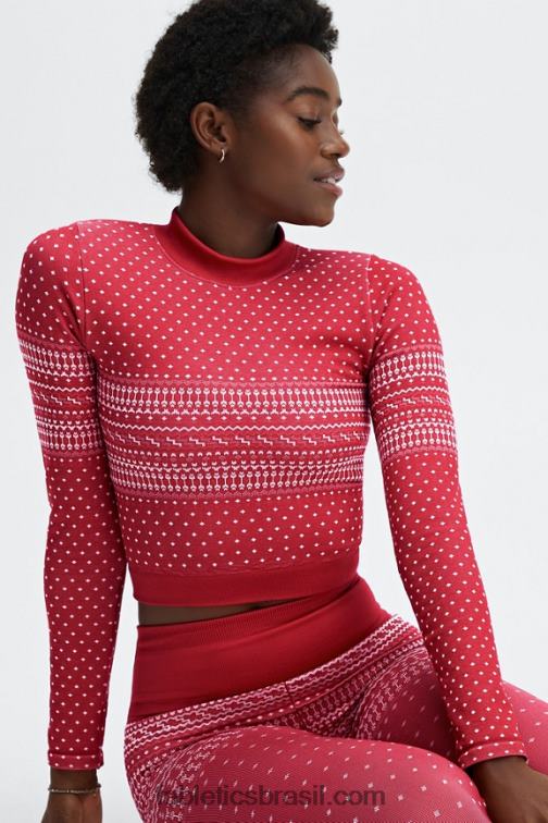 Fabletics cardeal/multi 420HR2624 top de manga comprida sem costura holly mulheres