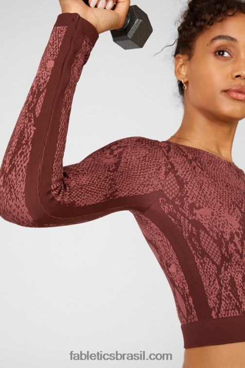 Fabletics cereja mocha reptilia/canyon 420HR2682 blusa manga longa sem costuras kamila mulheres