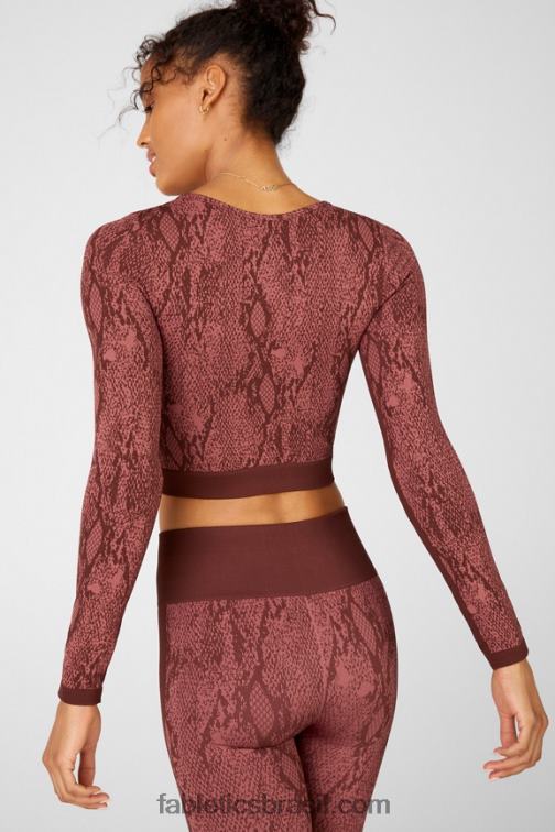 Fabletics cereja mocha reptilia/canyon 420HR2682 blusa manga longa sem costuras kamila mulheres