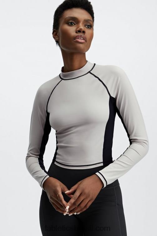 Fabletics cinza/preto 420HR2679 Giana Blusa manga longa com decote falso mulheres