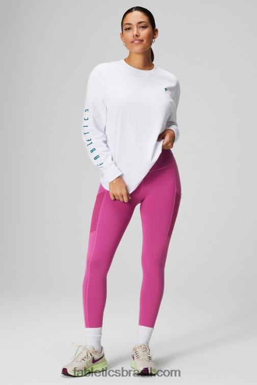 Fabletics esporte clássico branco/ombre 420HR2604 camiseta manga longa namorado mulheres