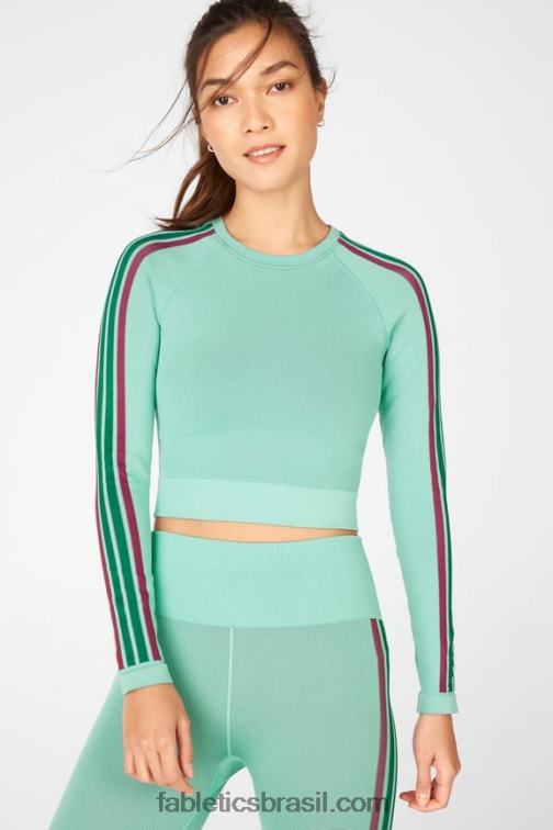 Fabletics faixa azul lunar multi 420HR2709 top cropped manga longa sem costuras aisley mulheres