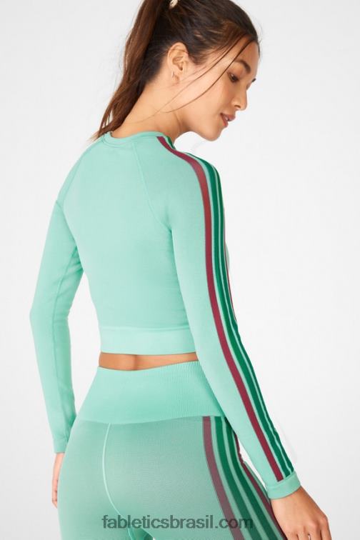 Fabletics faixa azul lunar multi 420HR2709 top cropped manga longa sem costuras aisley mulheres