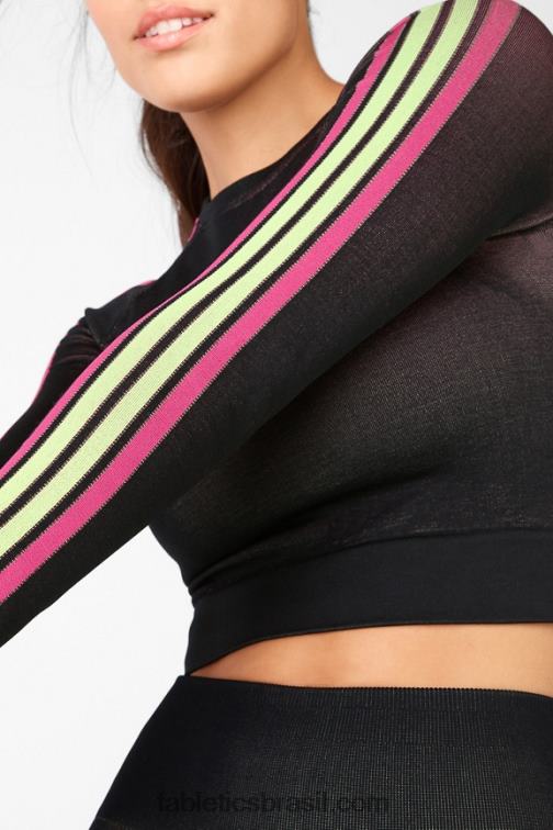 Fabletics listra rosa multi 420HR2731 top cropped manga longa sem costuras aisley mulheres