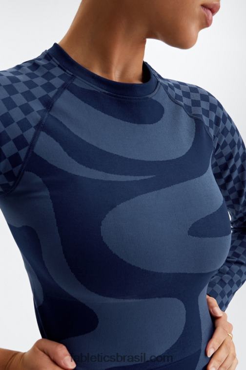 Fabletics marinho profundo/azul médio 420HR2663 top cropped manga longa sem costuras jada mulheres