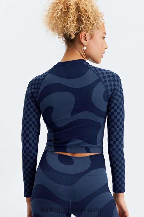 Fabletics marinho profundo/azul médio 420HR2663 top cropped manga longa sem costuras jada mulheres