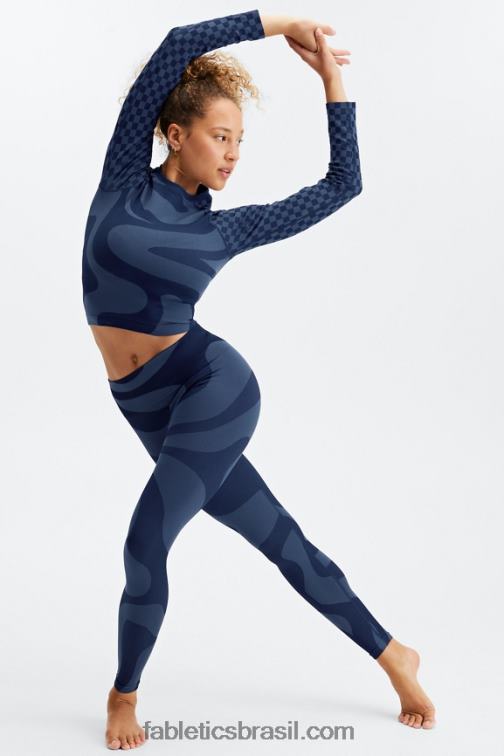 Fabletics marinho profundo/azul médio 420HR2663 top cropped manga longa sem costuras jada mulheres