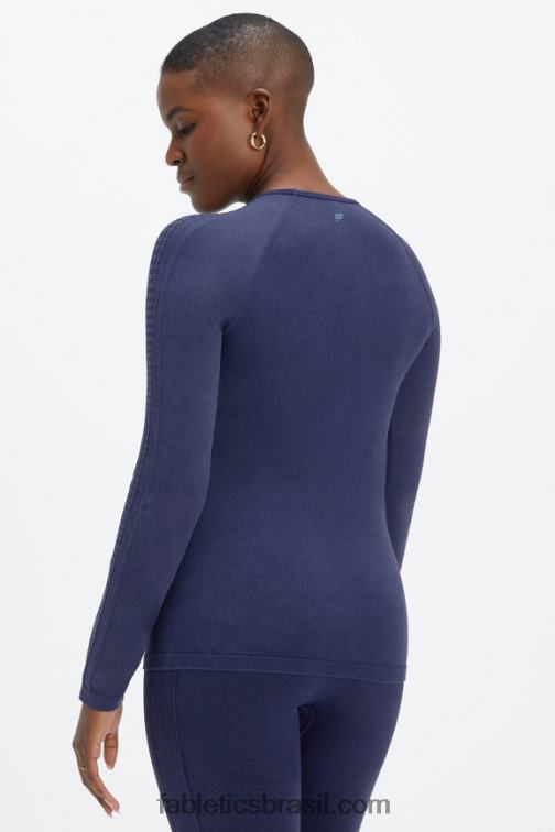 Fabletics marinho profundo lavado 420HR2595 sincronizar top de manga comprida sem costura mulheres