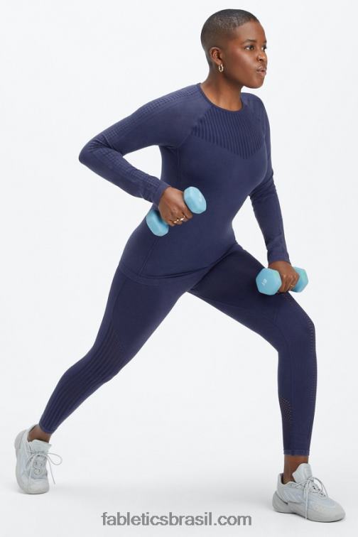 Fabletics marinho profundo lavado 420HR2595 sincronizar top de manga comprida sem costura mulheres