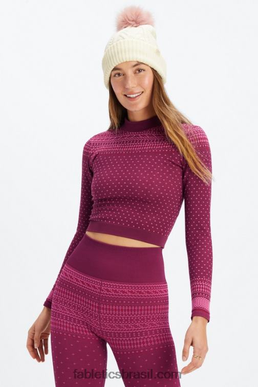 Fabletics merlot/multi 420HR2623 top de manga comprida sem costura holly mulheres