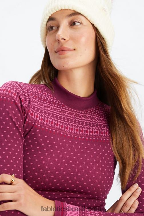 Fabletics merlot/multi 420HR2623 top de manga comprida sem costura holly mulheres