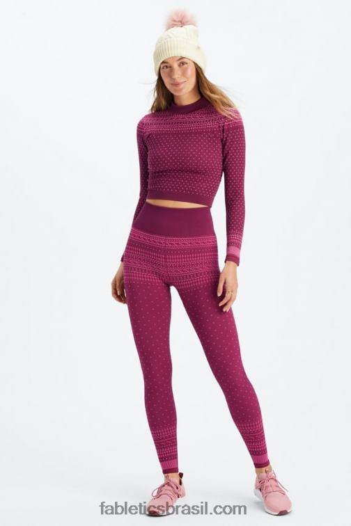 Fabletics merlot/multi 420HR2623 top de manga comprida sem costura holly mulheres