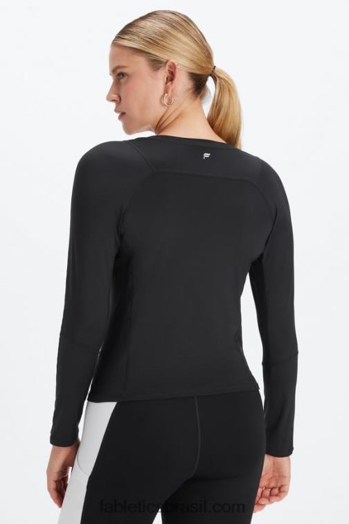 Fabletics nocaute preto/branco clássico 420HR2590 phoenix lite top manga longa com decote v mulheres