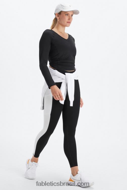 Fabletics nocaute preto/branco clássico 420HR2590 phoenix lite top manga longa com decote v mulheres