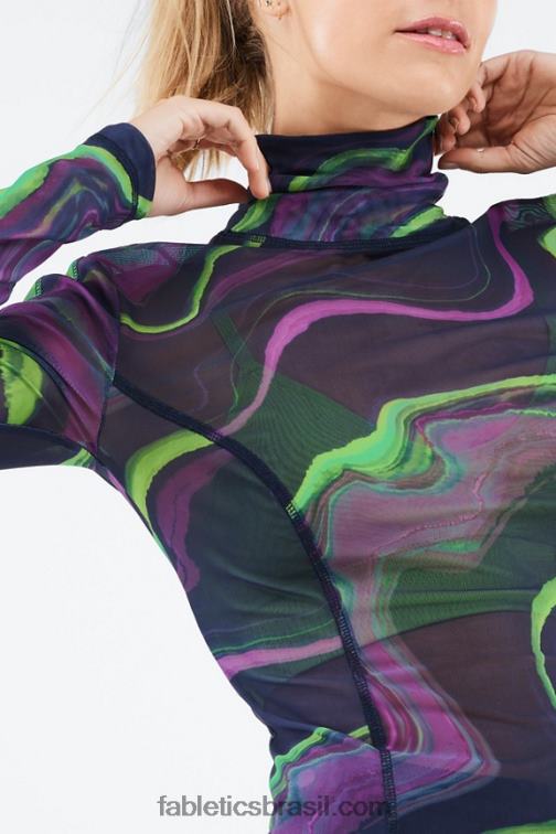 Fabletics onda de neblina 420HR2689 Felicity top manga longa em mesh mulheres
