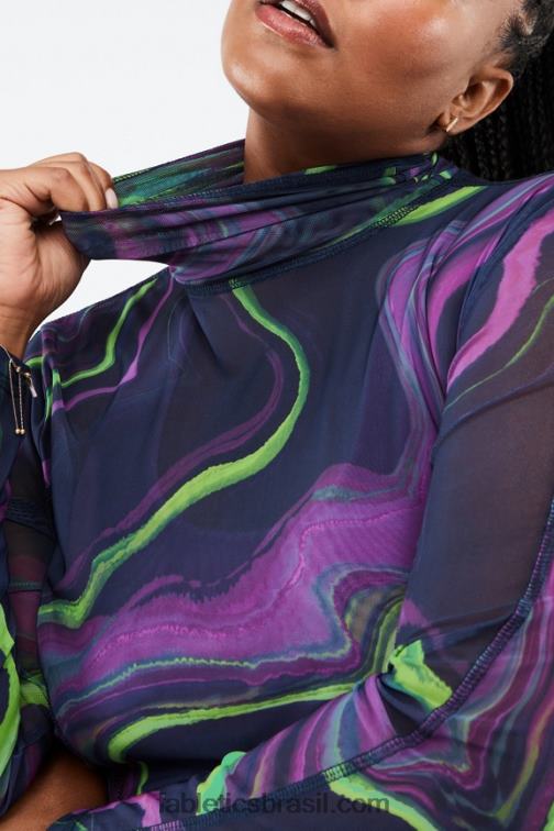 Fabletics onda de neblina 420HR2690 Felicity top manga longa em mesh mulheres