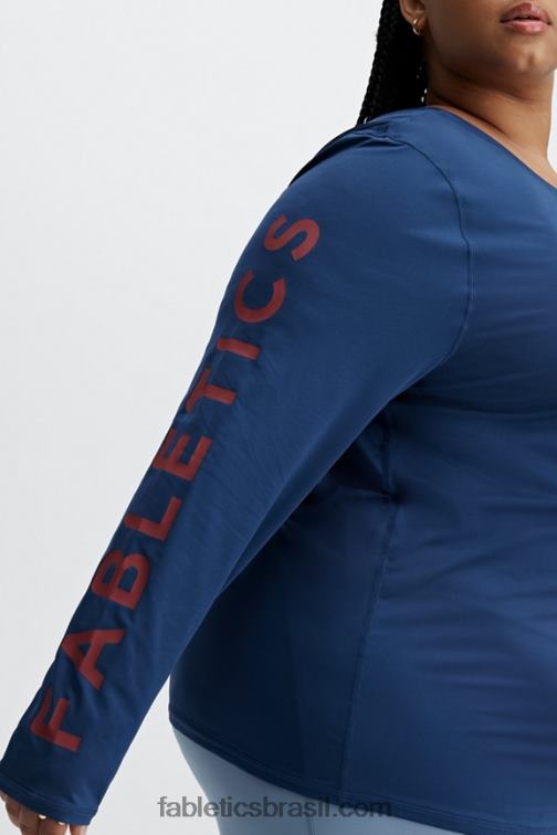 Fabletics peônia marinho/vermelho rio 420HR2630 phoenix lite blusa manga longa mulheres