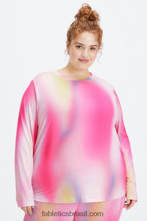 Fabletics pelúcia rosa ombre 420HR2603 camiseta manga longa dry-flex mulheres