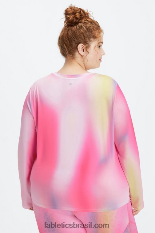Fabletics pelúcia rosa ombre 420HR2603 camiseta manga longa dry-flex mulheres