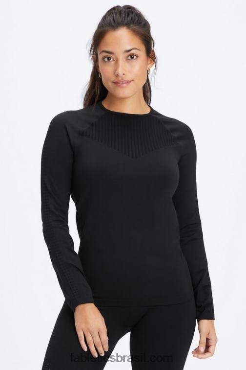 Fabletics preto 420HR2596 sincronizar top de manga comprida sem costura mulheres