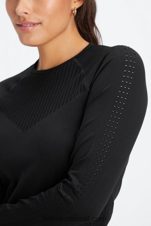 Fabletics preto 420HR2596 sincronizar top de manga comprida sem costura mulheres