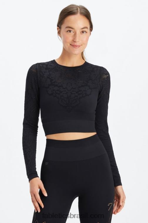 Fabletics preto 420HR2621 blusa manga longa sem costura flora mulheres