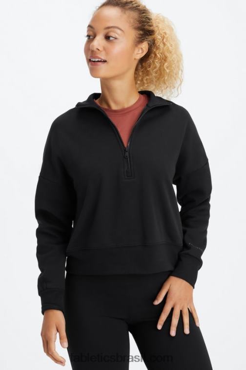 Fabletics preto 420HR2642 pulôver de zíper com gola careca catarina mulheres