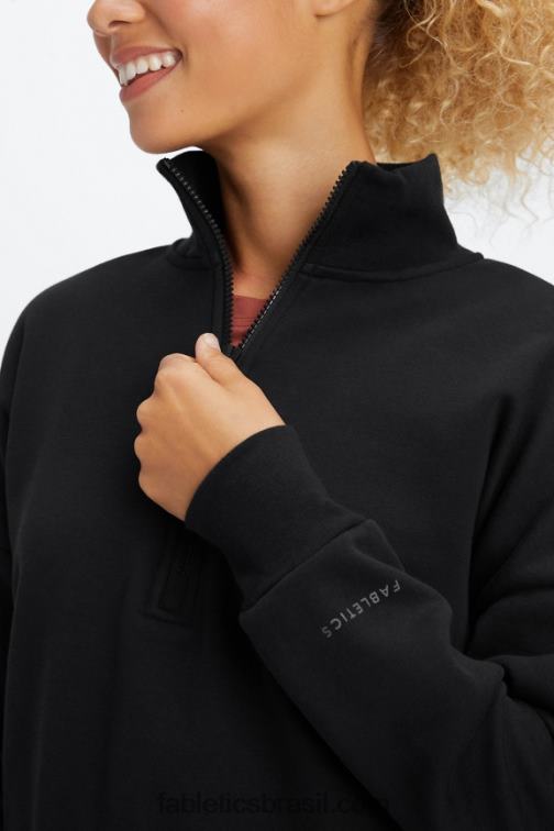 Fabletics preto 420HR2642 pulôver de zíper com gola careca catarina mulheres