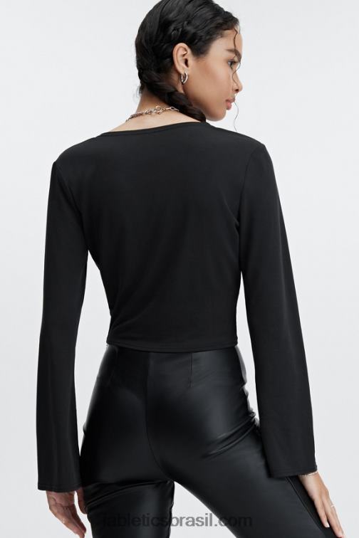 Fabletics preto 420HR2666 top frontal em malha elegante mulheres