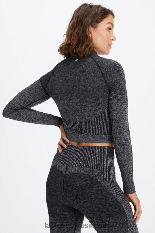 Fabletics preto/cinza mineral 420HR2641 top manga longa sem costura ombre mulheres