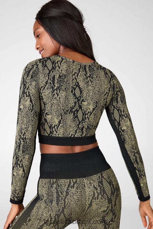 Fabletics réptil verde/preto 420HR2681 blusa manga longa sem costuras kamila mulheres