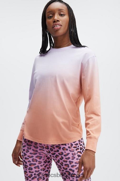 Fabletics íris nebulosa/pintura de imersão em tom rosa 420HR2605 camiseta manga longa namorado mulheres