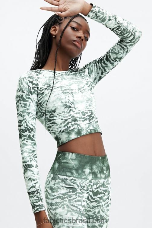 Fabletics tintura de gravata de tigre 420HR2688 mari blusa manga longa sem costura mulheres