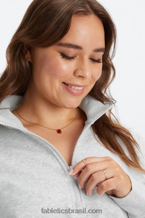 Fabletics urze cinza claro 420HR2643 pulôver de zíper com gola careca catarina mulheres