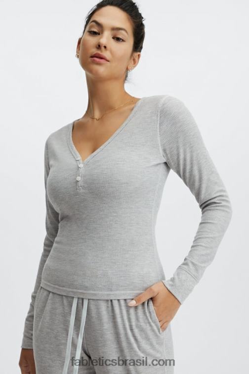 Fabletics urze cinza claro 420HR2648 manga longa waffle henley mulheres